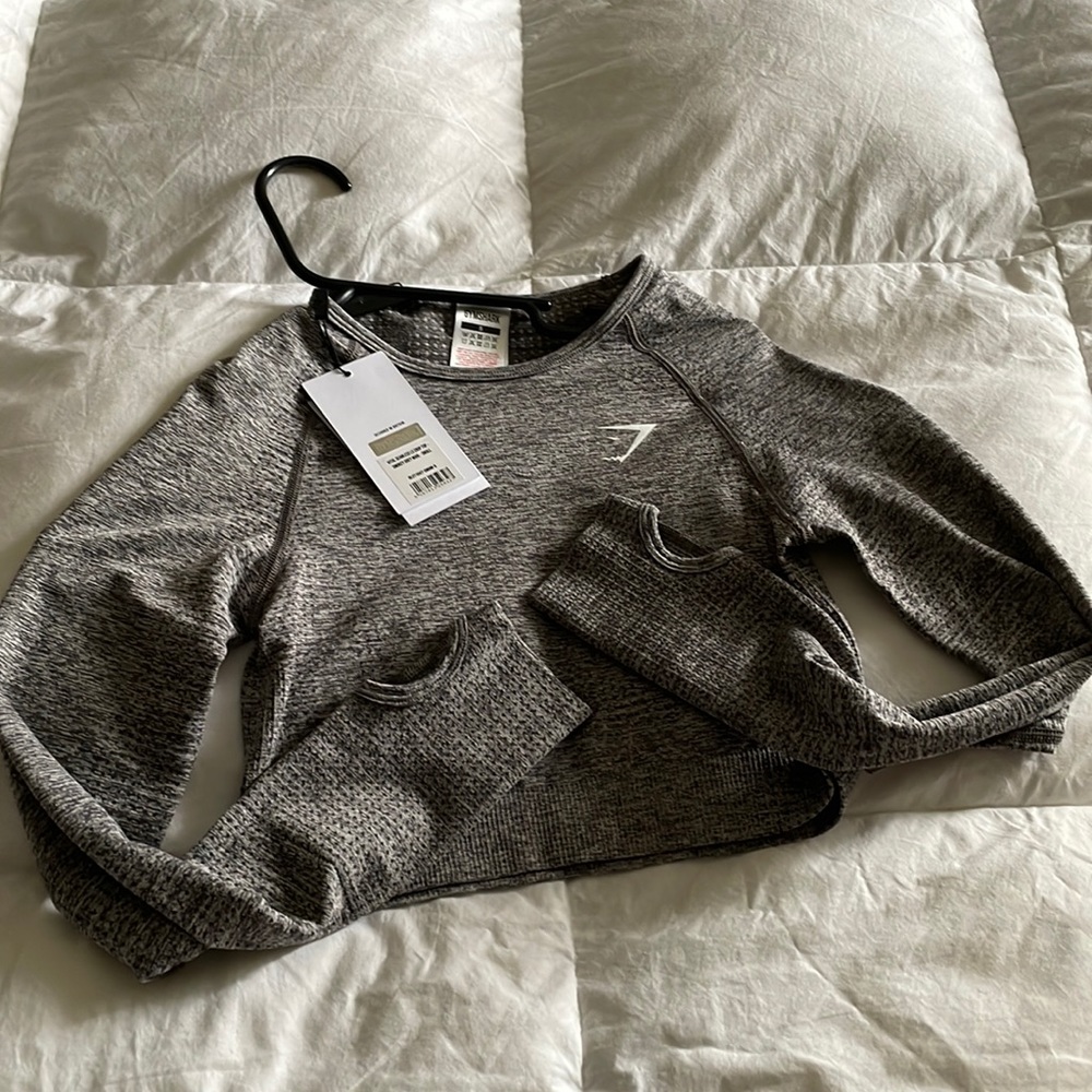 Gym shark vital seamless LS crop top- Smokey grey marl small